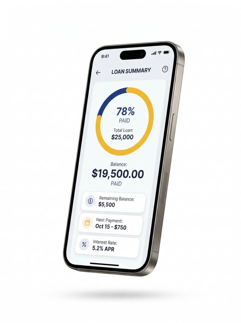 App KURIT mostrando resumen de préstamo con progreso de pagos